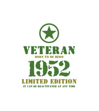 VETERAN, BORN TO BE HERO, SZÜLETÉSNAPI ÉVSZÁM FELIRATTAL 1952 minta fehér pólón