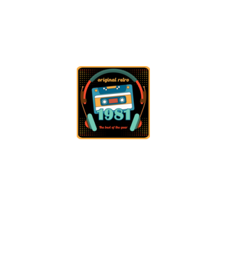 original retro audió kazetta, füles, régi magnókazetta évszámmal. 1981 minta homokszín pólón