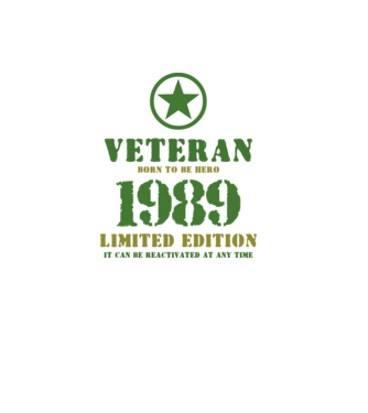VETERAN, BORN TO BE HERO, SZÜLETÉSNAPI ÉVSZÁM FELIRATTAL 1989 minta fehér pólón