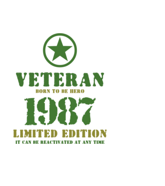 VETERAN, BORN TO BE HERO, SZÜLETÉSNAPI ÉVSZÁM FELIRATTAL 1987 minta világoskék pólón