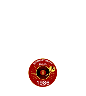 BIRTHDAY PARTY MUSIC, BAKELIT LEMEZJÁTSZÓ 1986 STEREO minta sötétkék pólón