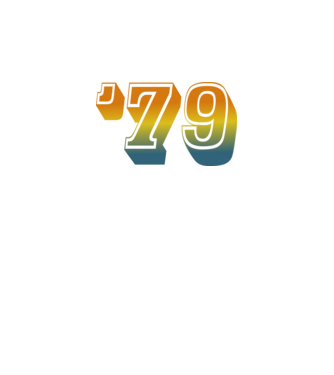 retro stílusú dátum, évszám, rövidített születésnapi dátum '79, 1979 minta fehér pólón