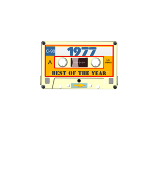 retro születésnapi audio kazetta, magnókazetta, best of the year 1977 minta fekete pólón