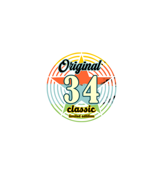 original classic, limited edition, születésnapi embléma, 34 éves minta fekete pólón