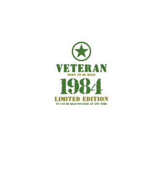 VETERAN, BORN TO BE HERO, SZÜLETÉSNAPI ÉVSZÁM FELIRATTAL 1984 minta fehér pólón