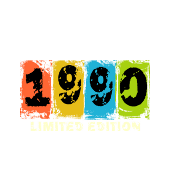 grunge évszám, limited edition felirattal, születésnapi dátum, 1990 minta fehér pólón