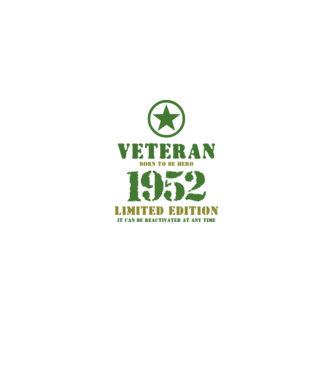 VETERAN, BORN TO BE HERO, SZÜLETÉSNAPI ÉVSZÁM FELIRATTAL 1952 minta fekete pólón