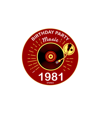 BIRTHDAY PARTY MUSIC, BAKELIT LEMEZJÁTSZÓ 1981 STEREO minta fehér pólón