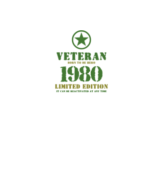 VETERAN, BORN TO BE HERO, SZÜLETÉSNAPI ÉVSZÁM FELIRATTAL 1980 minta fekete pólón