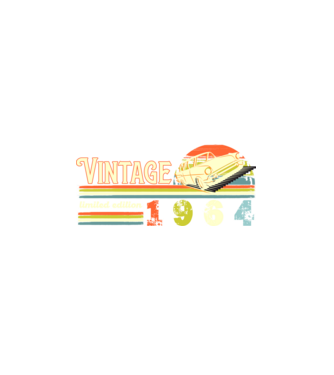 vintage, limited edidtion, retro születésnapi felirat, évszám veterán autóval, 1964 minta fehér pólón