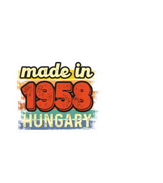 made in hungary felirat, retro évszám, grunge stílus, 1958 minta fehér pólón