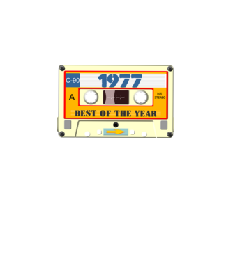 retro születésnapi audio kazetta, magnókazetta, best of the year 1977 minta fekete pólón