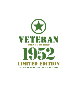 VETERAN, BORN TO BE HERO, SZÜLETÉSNAPI ÉVSZÁM FELIRATTAL 1952 minta fehér pólón