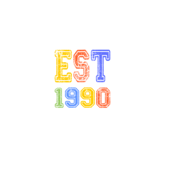 EST 1990, alapítva 1990-ben, születlésnapi felirat 1990-ben születetteknek, gunge stílus minta fekete pólón