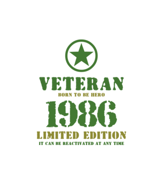 VETERAN, BORN TO BE HERO, SZÜLETÉSNAPI ÉVSZÁM FELIRATTAL 1986 minta fehér pólón