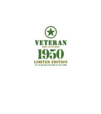 VETERAN, BORN TO BE HERO, SZÜLETÉSNAPI ÉVSZÁM FELIRATTAL 1950 minta fekete pólón