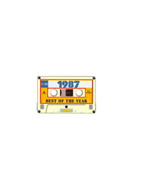 retro születésnapi audio kazetta, magnókazetta, best of the year 1987 minta sötétkék pólón