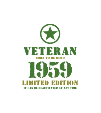 VETERAN, BORN TO BE HERO, SZÜLETÉSNAPI ÉVSZÁM FELIRATTAL 1959 minta fehér pólón