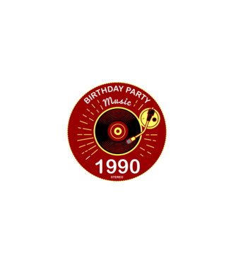 BIRTHDAY PARTY MUSIC, BAKELIT LEMEZJÁTSZÓ 1990 STEREO minta fekete pólón