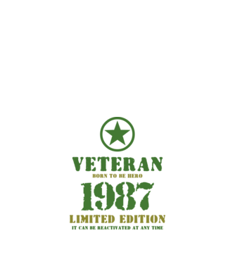 VETERAN, BORN TO BE HERO, SZÜLETÉSNAPI ÉVSZÁM FELIRATTAL 1987 minta fehér pólón