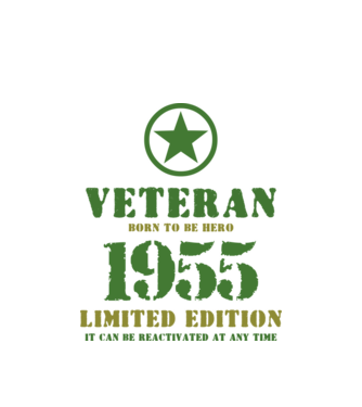 VETERAN, BORN TO BE HERO, SZÜLETÉSNAPI ÉVSZÁM FELIRATTAL 1955 minta fehér pólón