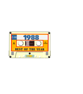 retro születésnapi audio kazetta, magnókazetta, best of the year 1988 minta fekete pólón