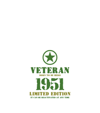 VETERAN, BORN TO BE HERO, SZÜLETÉSNAPI ÉVSZÁM FELIRATTAL 1951 minta fekete pólón