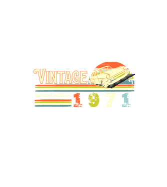 vintage, limited edidtion, retro születésnapi felirat, évszám veterán autóval, 1971 minta homokszín pólón