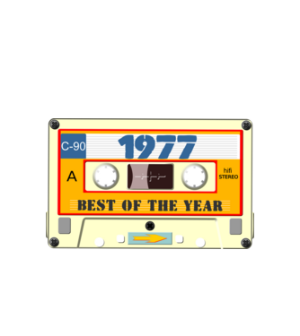 retro születésnapi audio kazetta, magnókazetta, best of the year 1977 minta fehér pólón