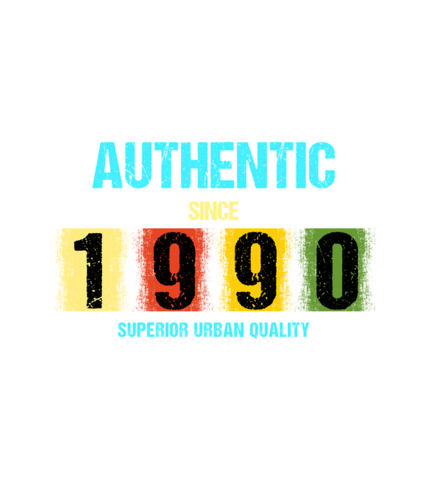 AUTHENTIC SINCE 1990, SUPERIOR URBAN QUALITY, 1990-BEN SZÜLETETT minta fehér pólón