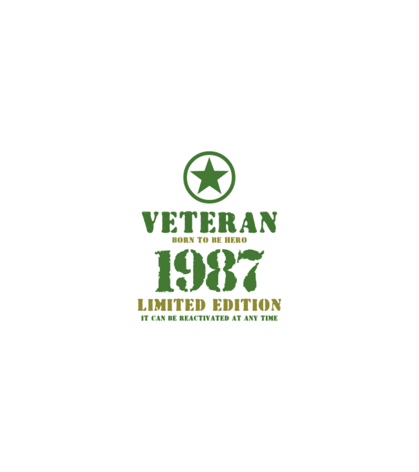 VETERAN, BORN TO BE HERO, SZÜLETÉSNAPI ÉVSZÁM FELIRATTAL 1987 minta homokszín pólón