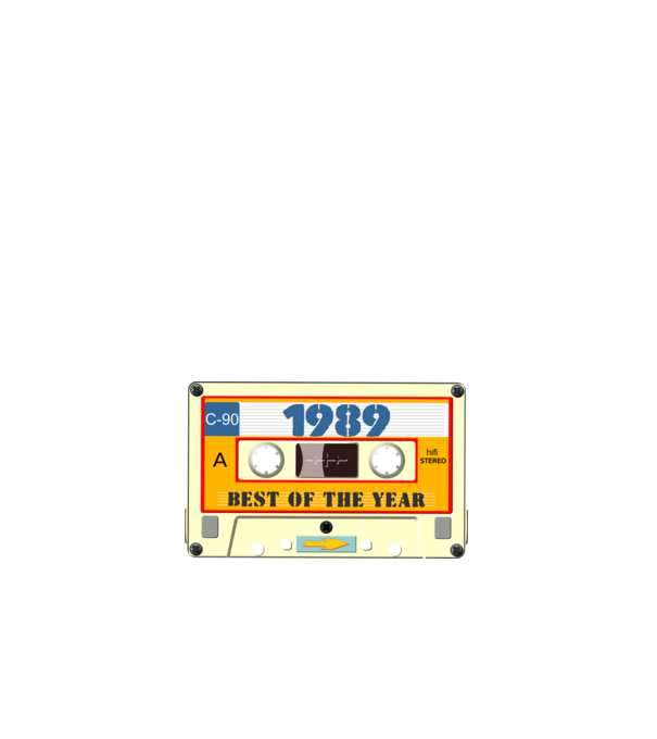 retro születésnapi audio kazetta, magnókazetta, best of the year 1989 minta fehér pólón