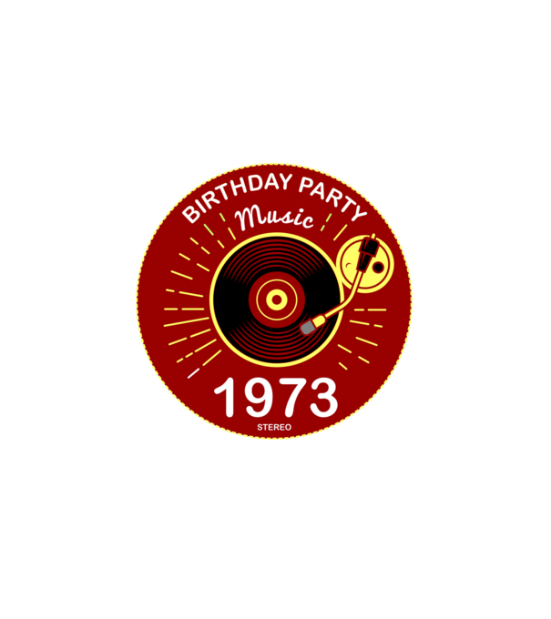 BIRTHDAY PARTY MUSIC, BAKELIT LEMEZJÁTSZÓ 1973 STEREO minta fekete pólón
