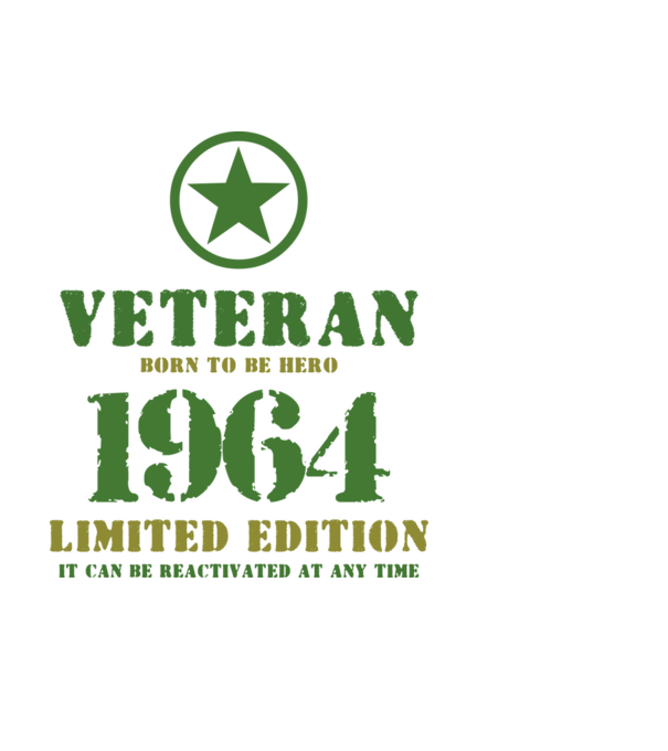 VETERAN, BORN TO BE HERO, SZÜLETÉSNAPI ÉVSZÁM FELIRATTAL 1964 minta fekete pólón