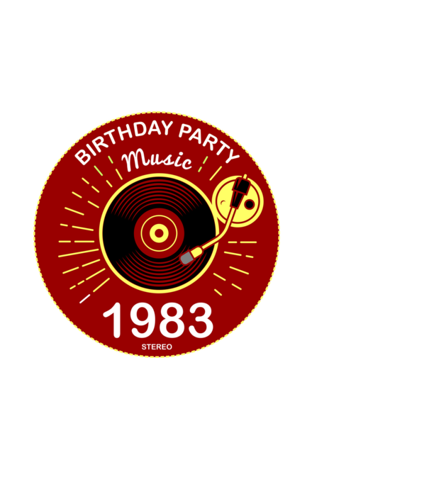 BIRTHDAY PARTY MUSIC, BAKELIT LEMEZJÁTSZÓ 1983 STEREO minta fekete pólón