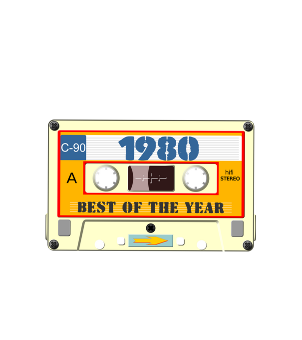 retro születésnapi audio kazetta, magnókazetta, best of the year 1980 minta fehér pólón