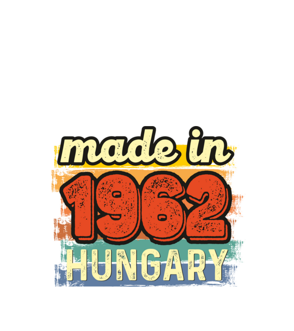 made in hungary felirat, retro évszám, grunge stílus, 1962 minta fekete pólón