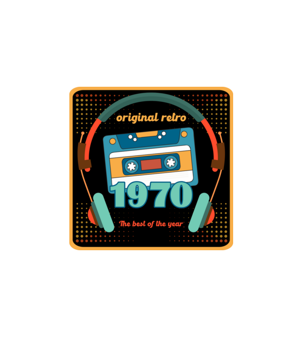 original retro audió kazetta, füles, régi magnókazetta évszámmal. 1970 minta fehér pólón