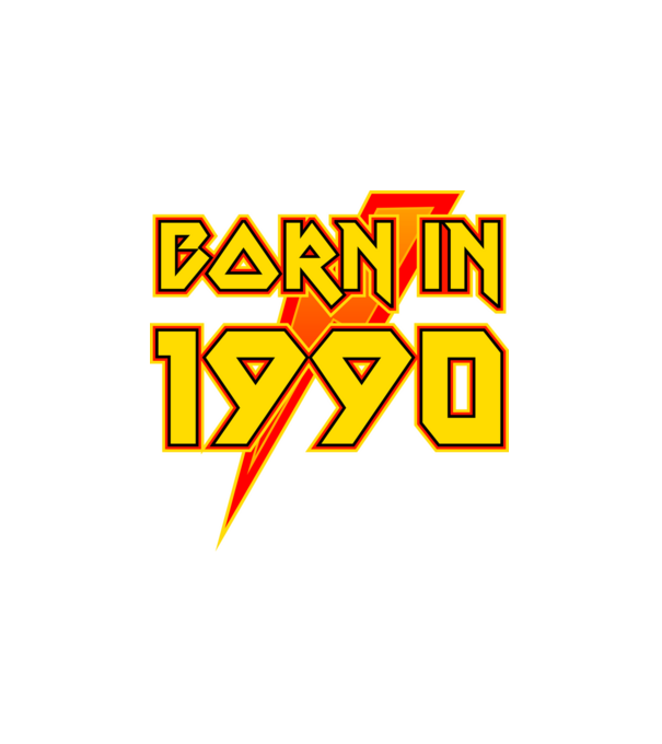 heavy metal, born in 1990, rock&roll, rocker, születésnapi évszám, dátum minta fehér pólón