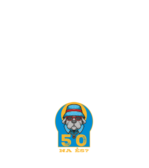 na és 50 éves születésnap, cool kutya sapkában minta sötétkék pólón
