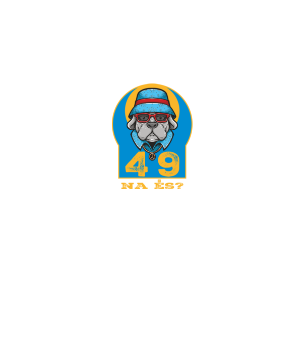 na és 49 éves születésnap, cool kutya sapkában minta királykék pólón
