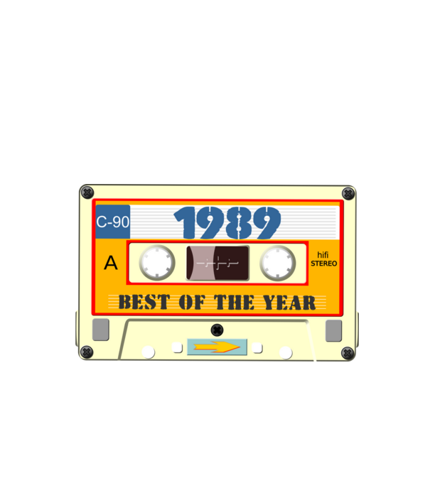 retro születésnapi audio kazetta, magnókazetta, best of the year 1989 minta fekete pólón