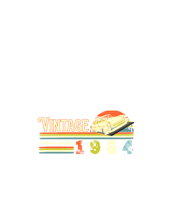 vintage, limited edidtion, retro születésnapi felirat, évszám veterán autóval, 1964 minta fehér pólón