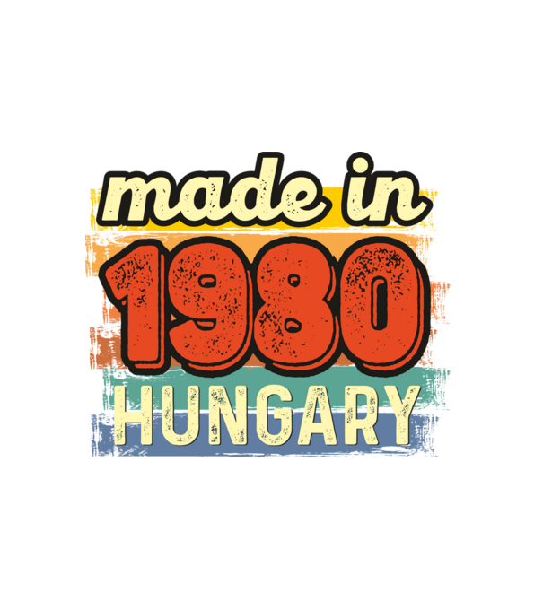 made in hungary felirat, retro évszám, grunge stílus, 1980 minta fehér pólón