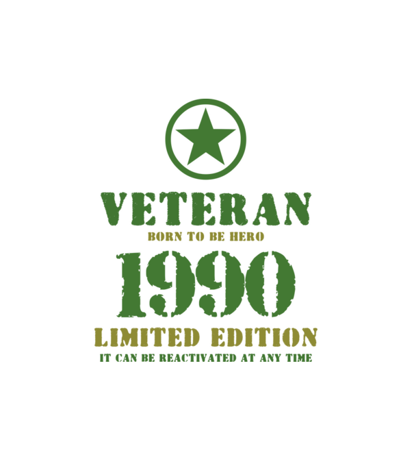 VETERAN, BORN TO BE HERO, SZÜLETÉSNAPI ÉVSZÁM FELIRATTAL 1990 minta fehér pólón