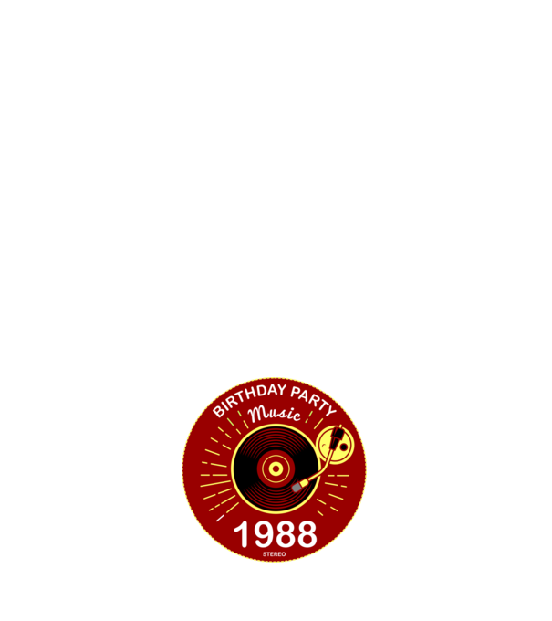 BIRTHDAY PARTY MUSIC, BAKELIT LEMEZJÁTSZÓ 1988 STEREO minta sötétkék pólón