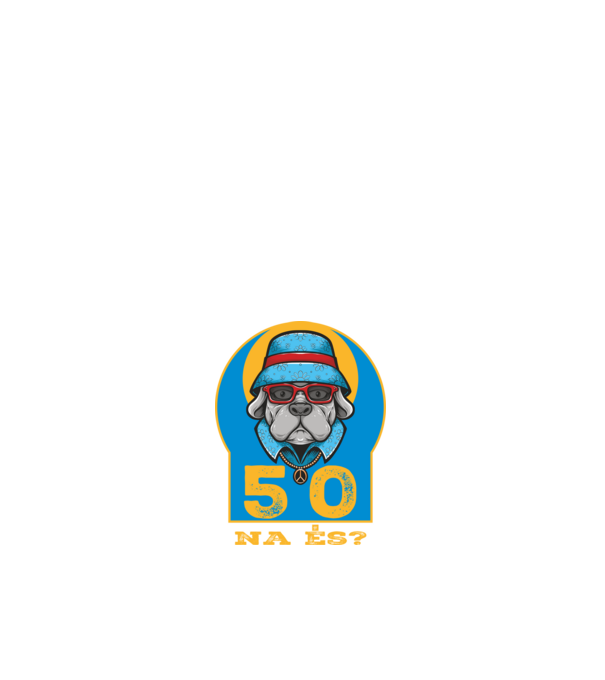 na és 50 éves születésnap, cool kutya sapkában minta fehér pólón