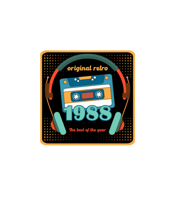 original retro audió kazetta, füles, régi magnókazetta évszámmal. 1988 minta fehér pólón