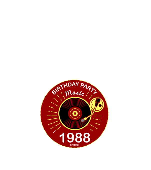 BIRTHDAY PARTY MUSIC, BAKELIT LEMEZJÁTSZÓ 1988 STEREO minta fehér pólón