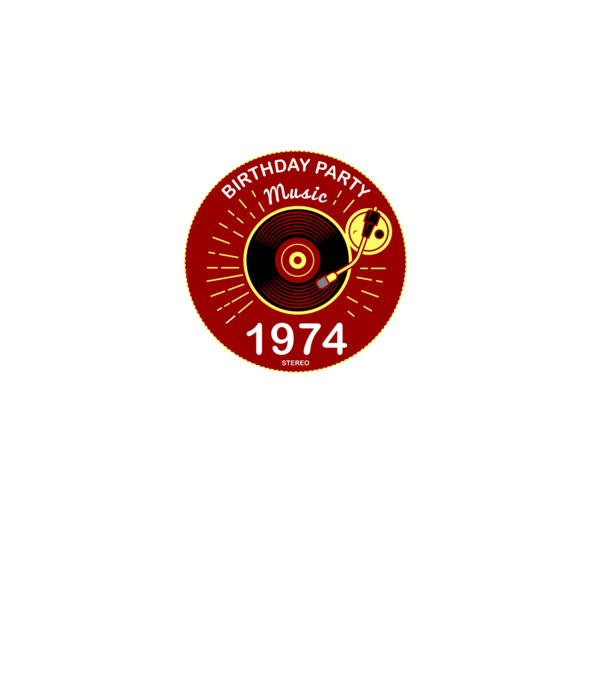 BIRTHDAY PARTY MUSIC, BAKELIT LEMEZJÁTSZÓ 1974 STEREO minta fekete pólón